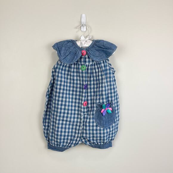 Vintage Other - Vintage Bunny & Me Chambray Blue Plaid Romper 2T